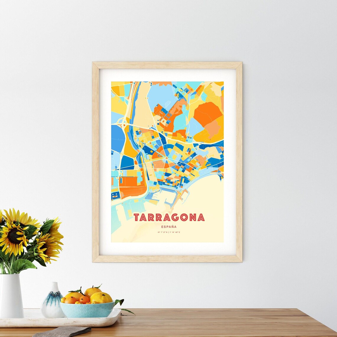 Tarragona Spain Colorful Coastal City Map Coordinates Art Poster - Image 2