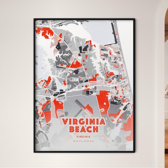 Virginia Beach Virginia Modern Red Gray Expressive City Map Poster Customizable