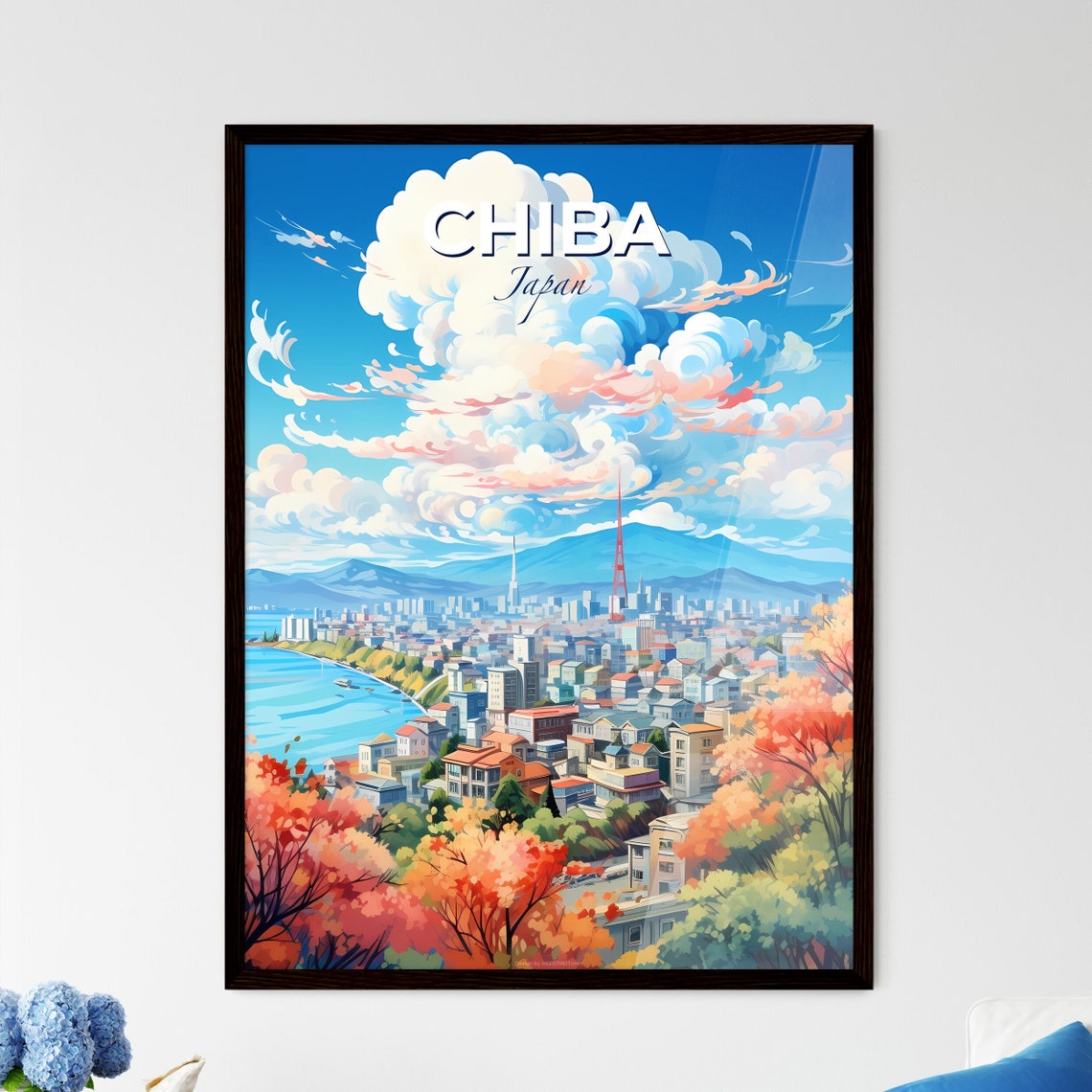Chiba Japan Coastal City Bay Autumn Colors Clouds Travel Poster