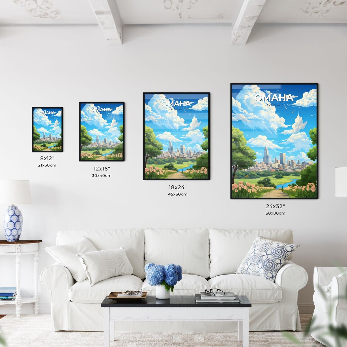 Omaha Nebraska Travel Poster Skyline Park Tulips Spring Illustration Art - Image 3