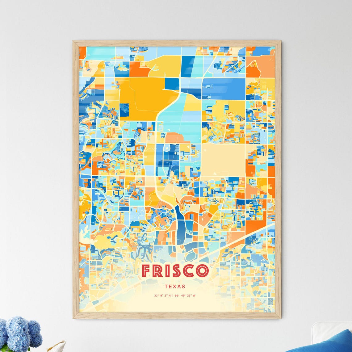 Frisco Texas Vibrant Colorful Modern City Street Map Art Poster
