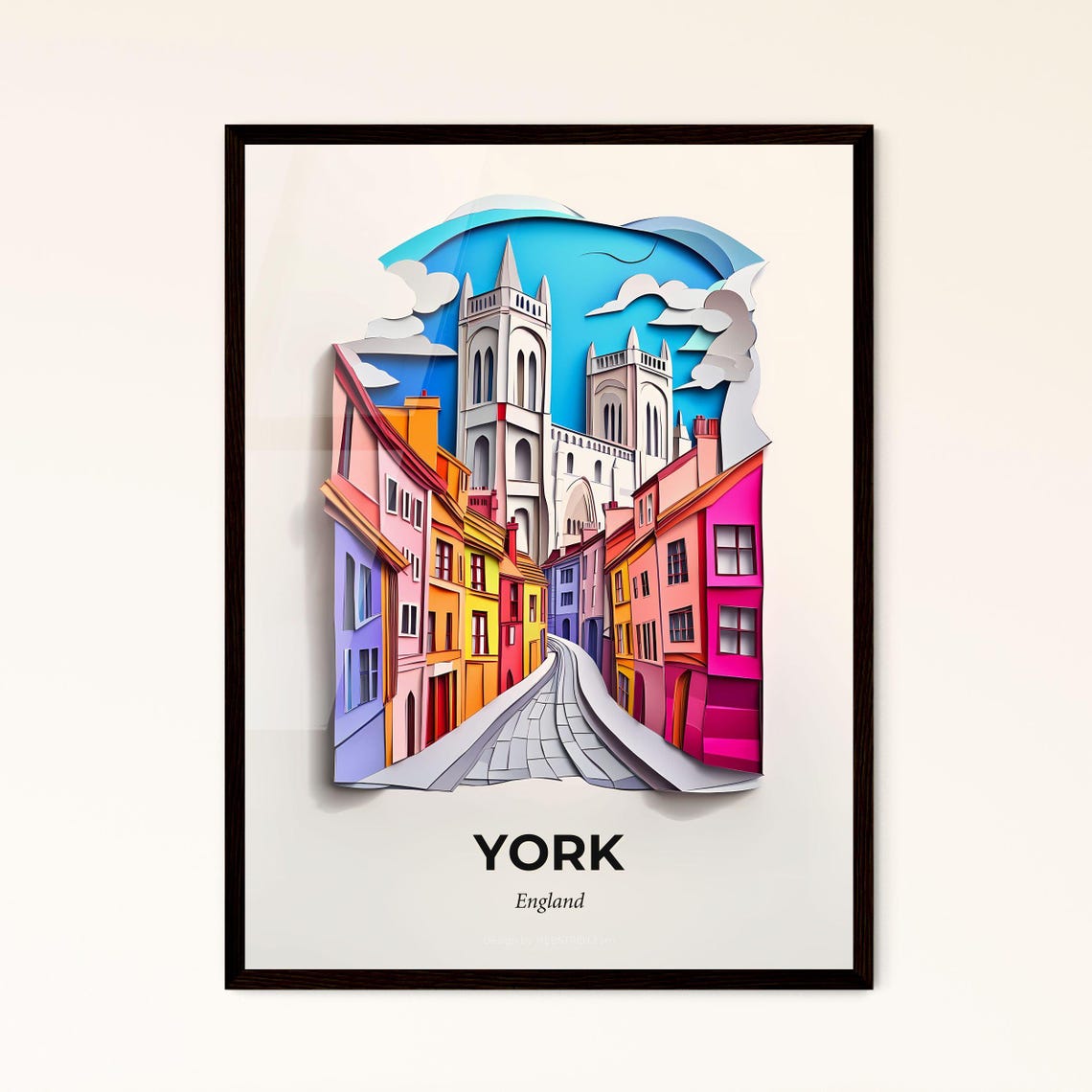 York England Historic Old Town Paper Cut Street Decor Poster