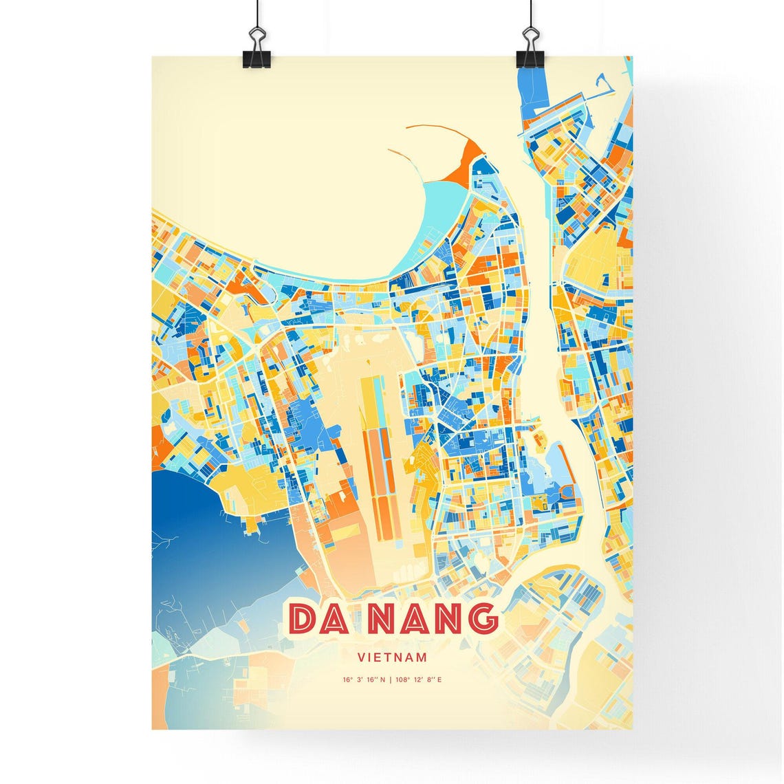 Da Nang Vietnam Blue Orange City Map With Coordinates Poster - Image 3