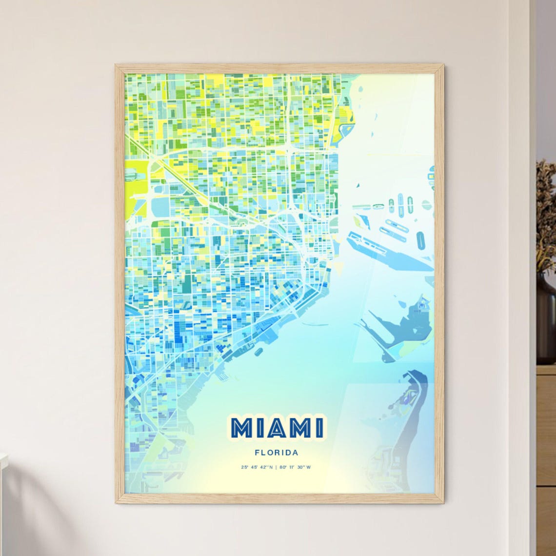 Miami Florida Bluish Gradient City Map Art Poster Customizable
