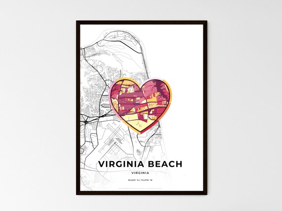 Virginia Beach Virginia Minimal City Map Colorful Heart Icon Art Poster