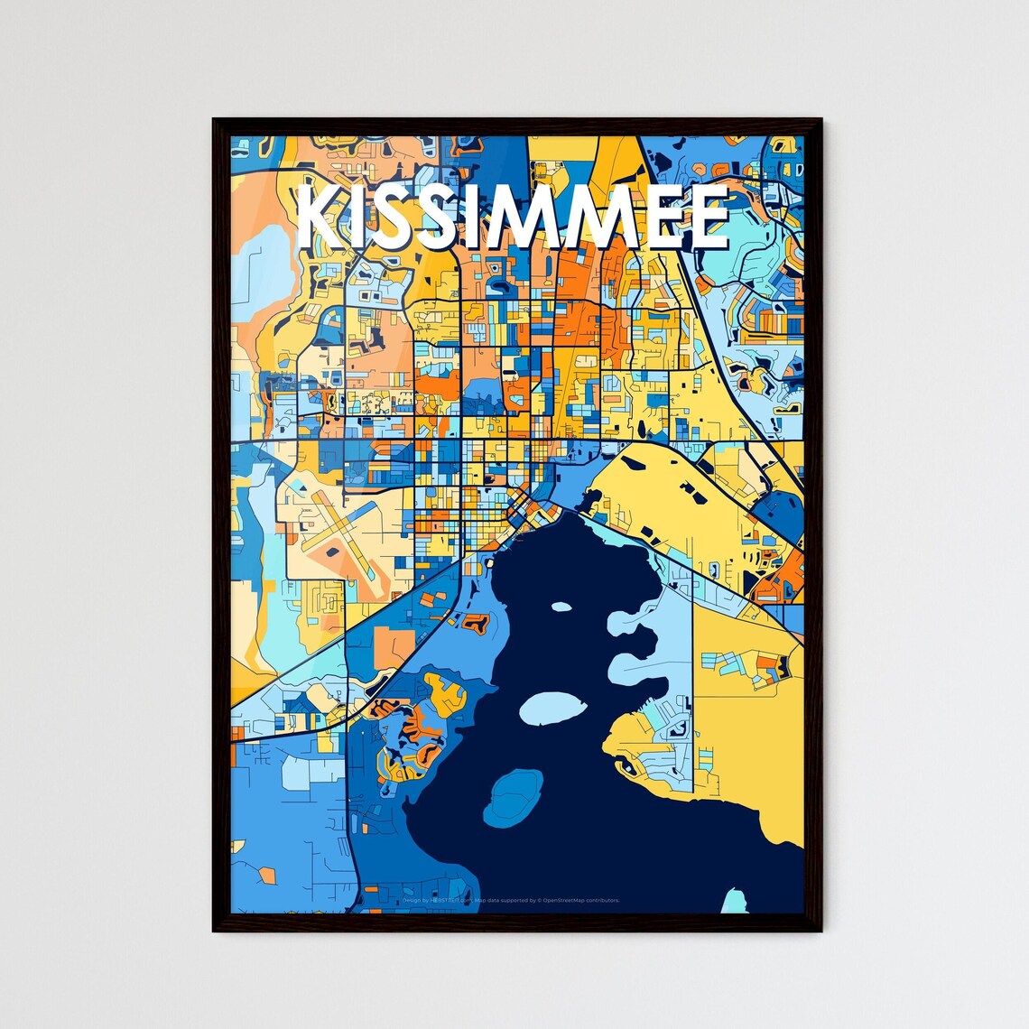 Colorful City Map Art Poster of Kissimmee Florida for Home Decor