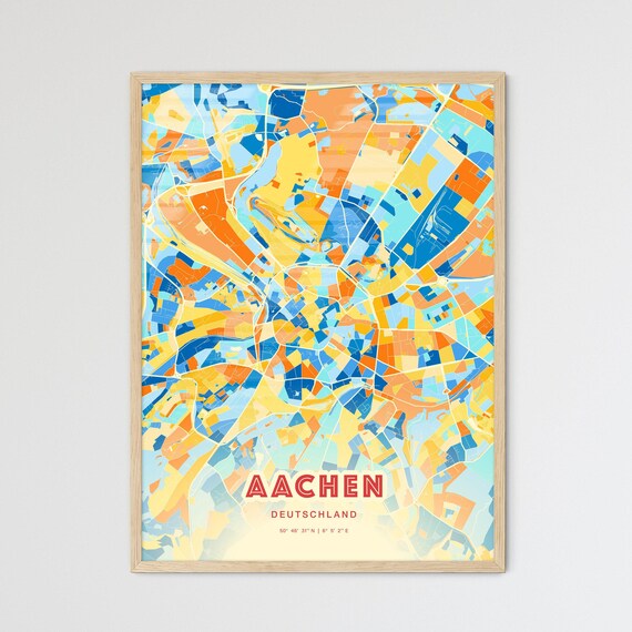 Aachen Germany Colorful City Map Coordinates Modern Art Poster