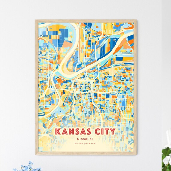 Kansas City Missouri Colorful City Map Art Coordinates Poster
