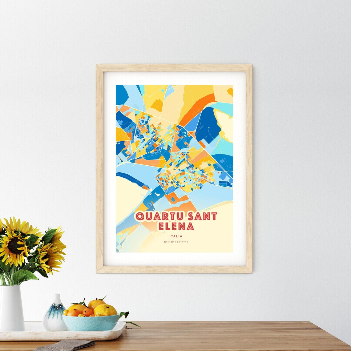 Quartu Sant Elena Italy Colorful Blue and Orange Street Map City Art Poster - Image 2