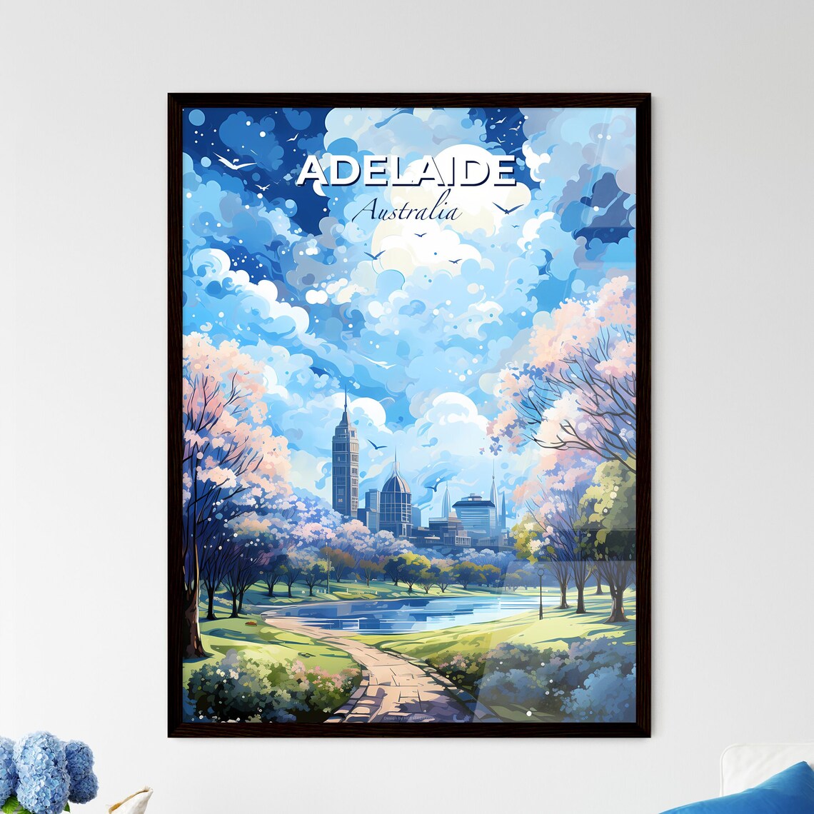 Adelaide Australia Blossom Park Skyline Spring City Travel Art Poster