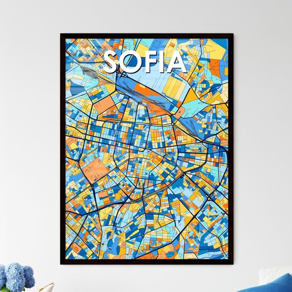 Sofia Bulgaria Capital City Colorful Blue Orange Map Art Poster