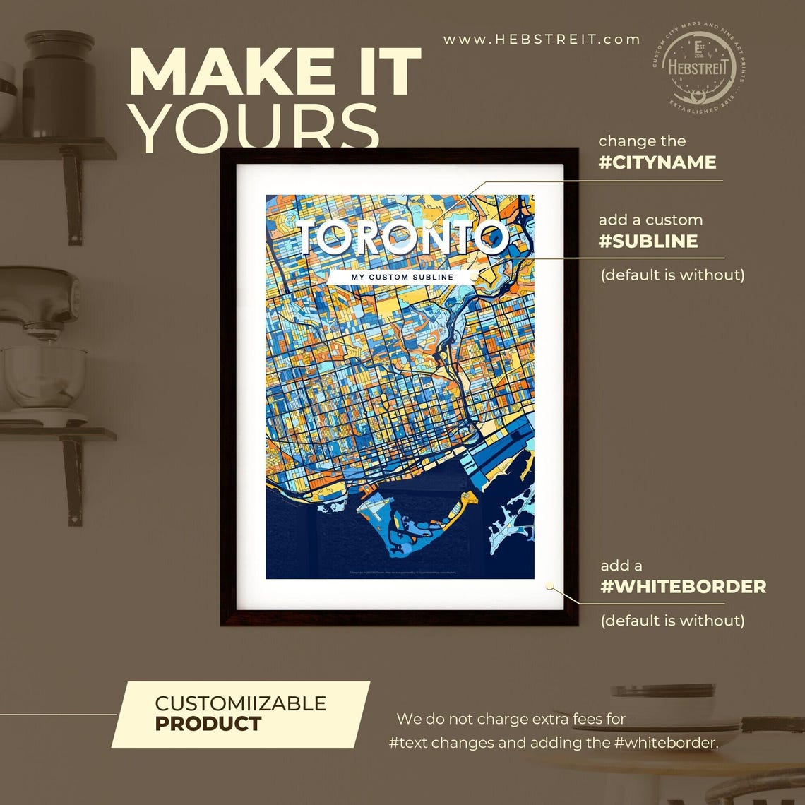 Custom Toronto Canada Vibrant Colorful City Street Map Art Poster - Image 2