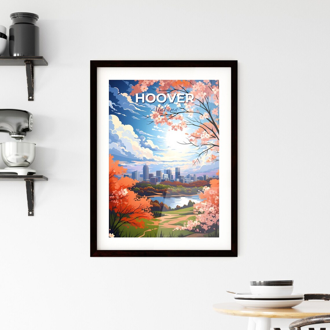 Hoover Alabama Sunset Skyline Lake Blossom Trees Travel Poster - Image 2