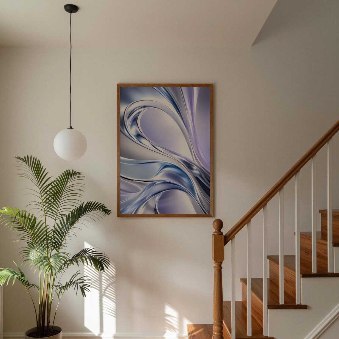 Pastel Lavender Chrome Fluid Poster, Modern Abstract Swirl