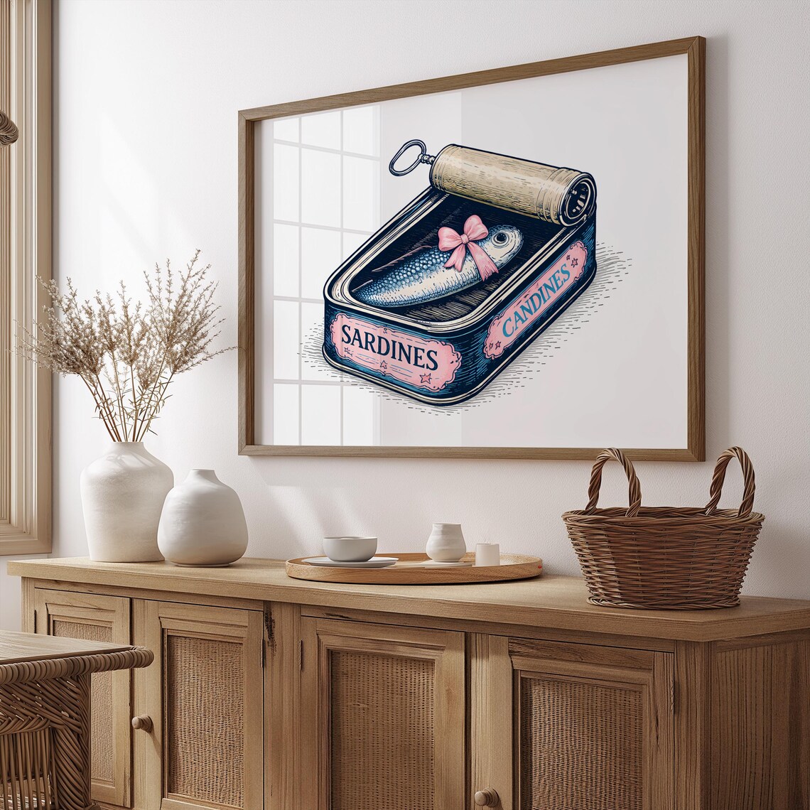 Cute Sardine Tin With Pink Bow Retro Vintage Fish Can Illustration Poster