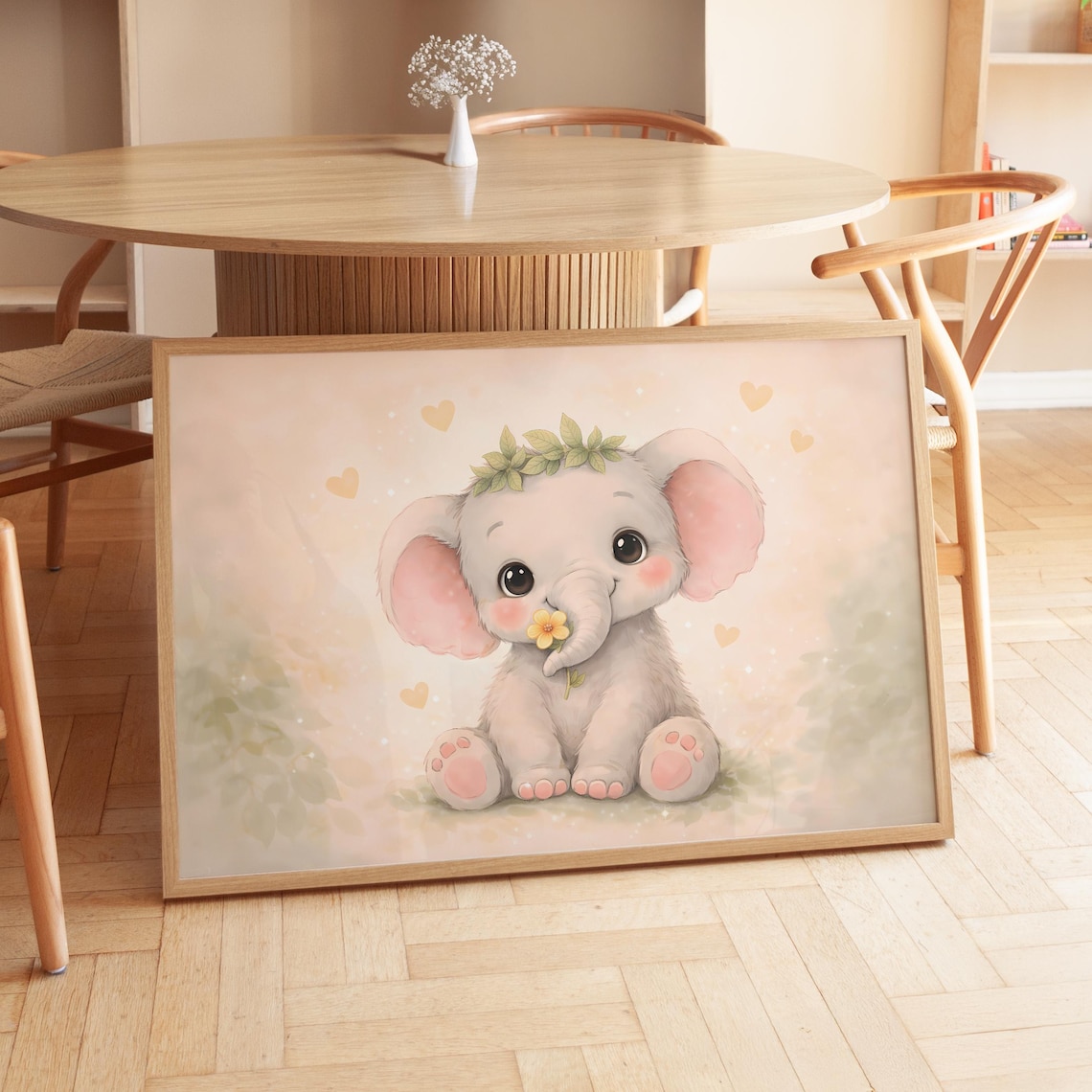 Baby Elephant Poster, Nursery Animal Illustration