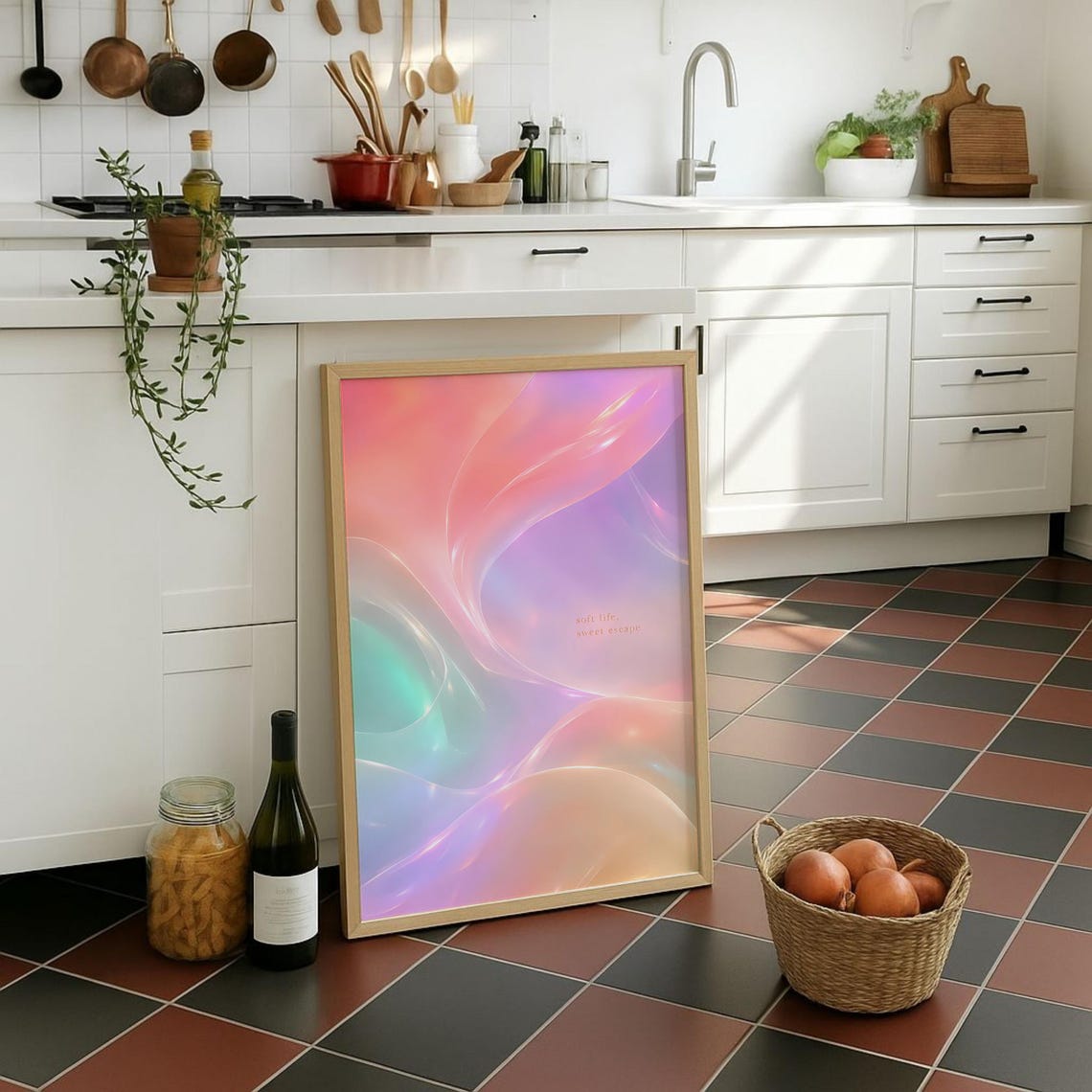 Soft Life Sweet Escape Pastel Holographic Fluid Wave Art Poster