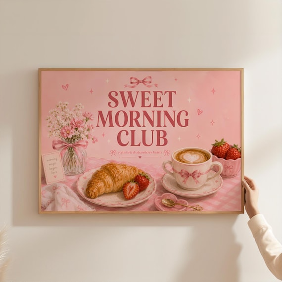 Sweet Morning Club Coquette Pink Breakfast Cafe Style Art Poster