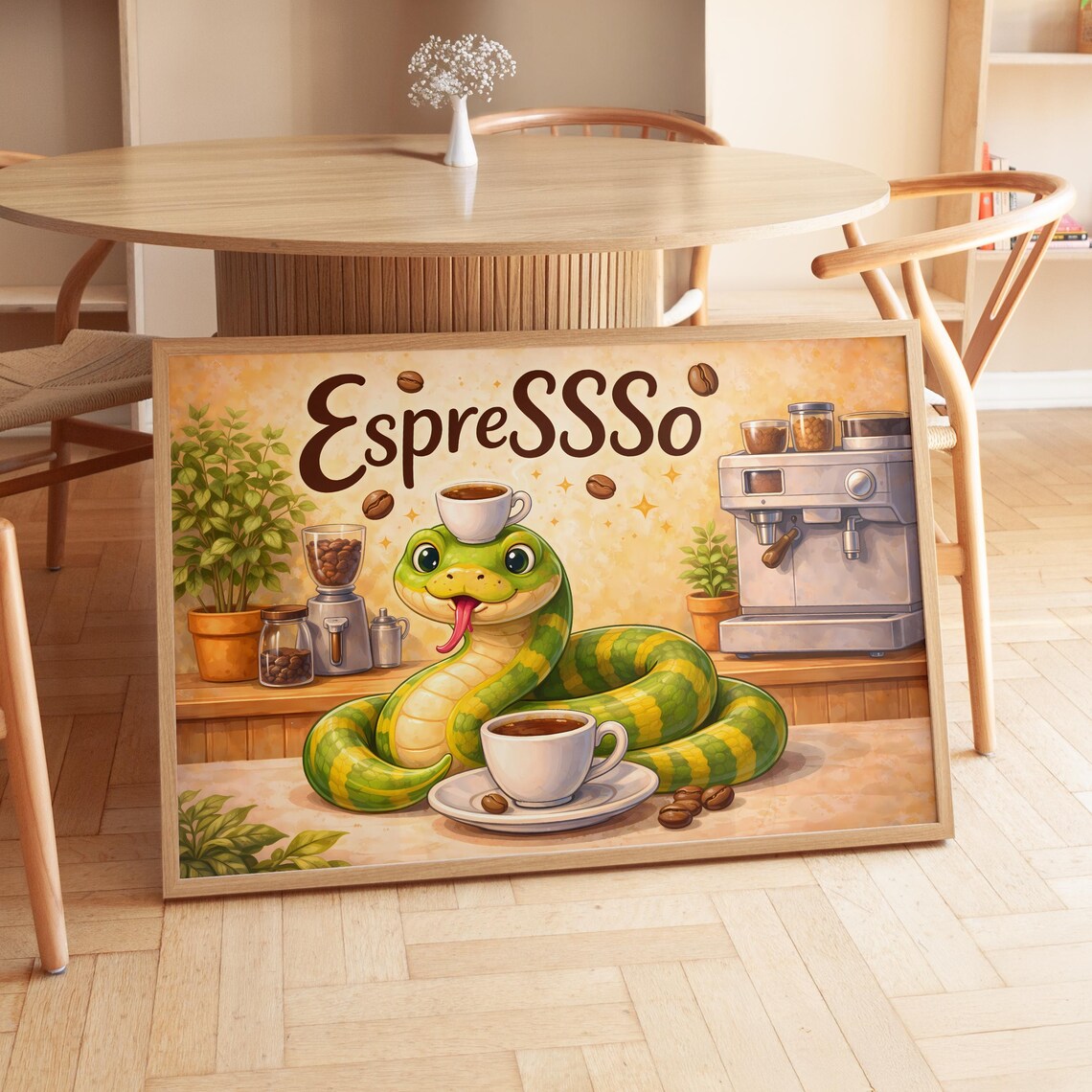 Funny Snake Coffee Poster, Espresso Pun Gift