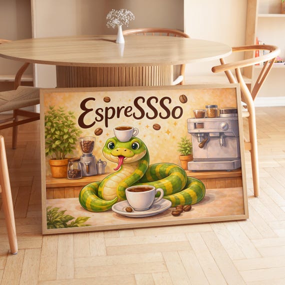 Funny Snake Coffee Poster, Espresso Pun Gift