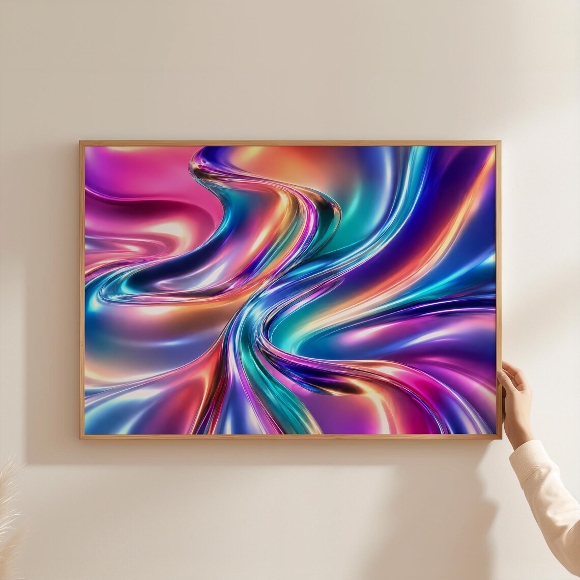 Liquid Chrome Poster, Neon Fluid Art Poster