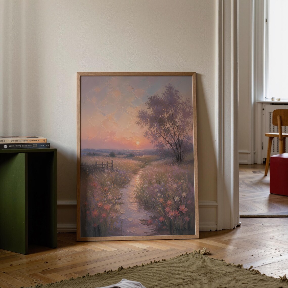 Wildflower Meadow Sunset Path Impressionist Floral Landscape Art Poster
