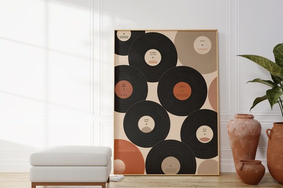 Retro Vinyl Record Poster Mid Century Modern Music Wall Art Vintage Records Print Minimalist Beige Terracotta Decor