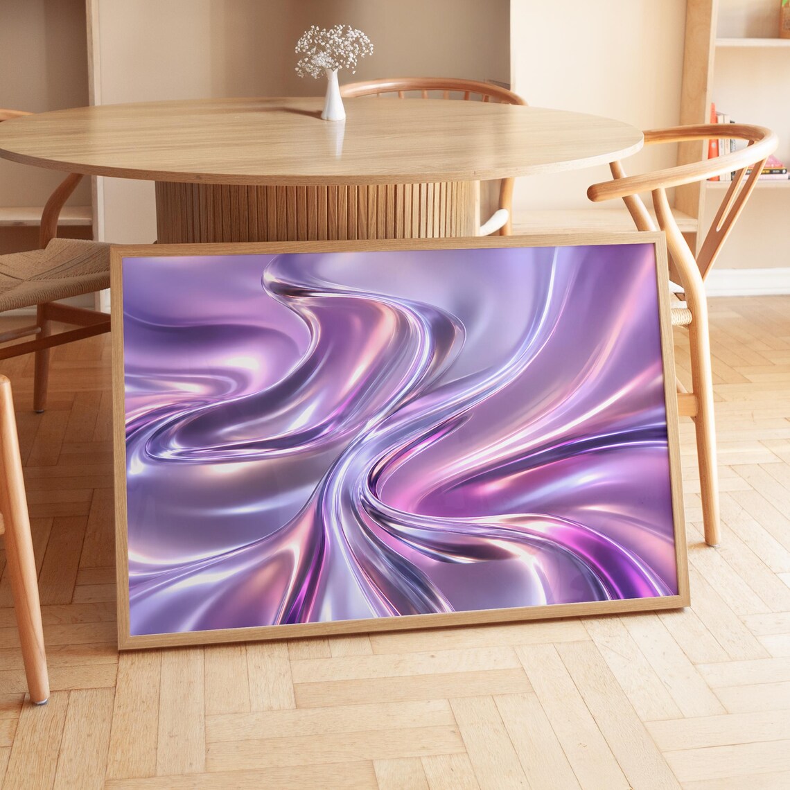 Holographic Liquid Chrome Abstract Poster