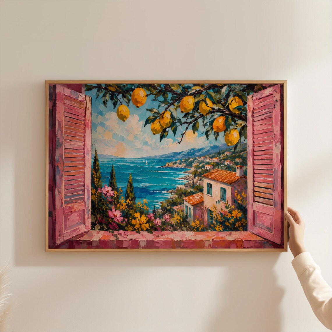 Italy Travel Poster, Positano Coast Lemon Tree