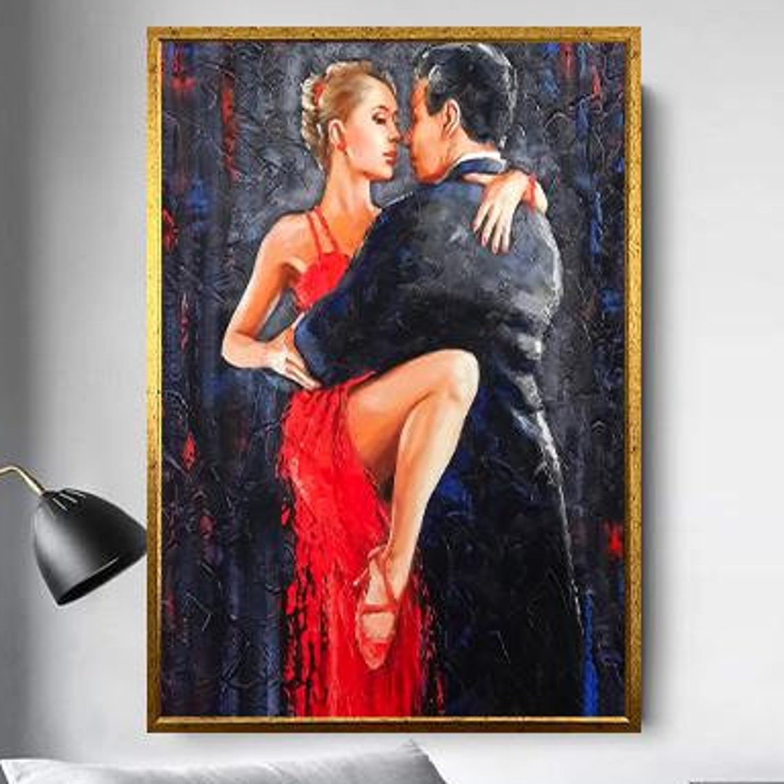 Passionate Tango Lift in Flowing Red Gown Romantic Dance Art Poster - Image 5