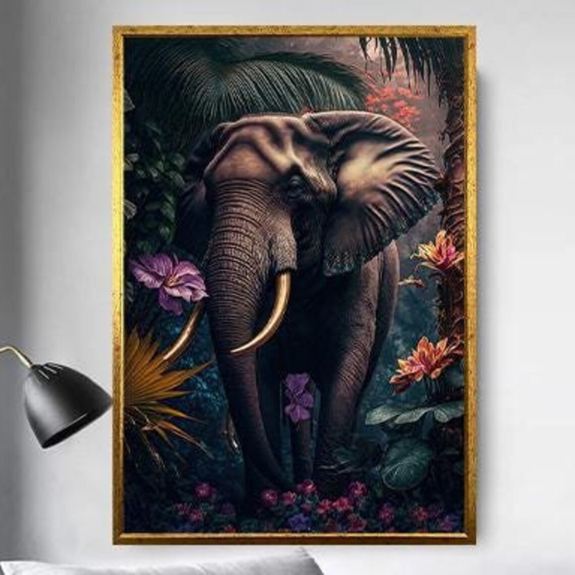 Majestic Elephant In A Lush Tropical Jungle With Flowers Wall Art - Image 5