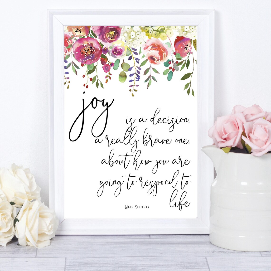 Christian Joy Floral Wall Art Print, Teen Gift