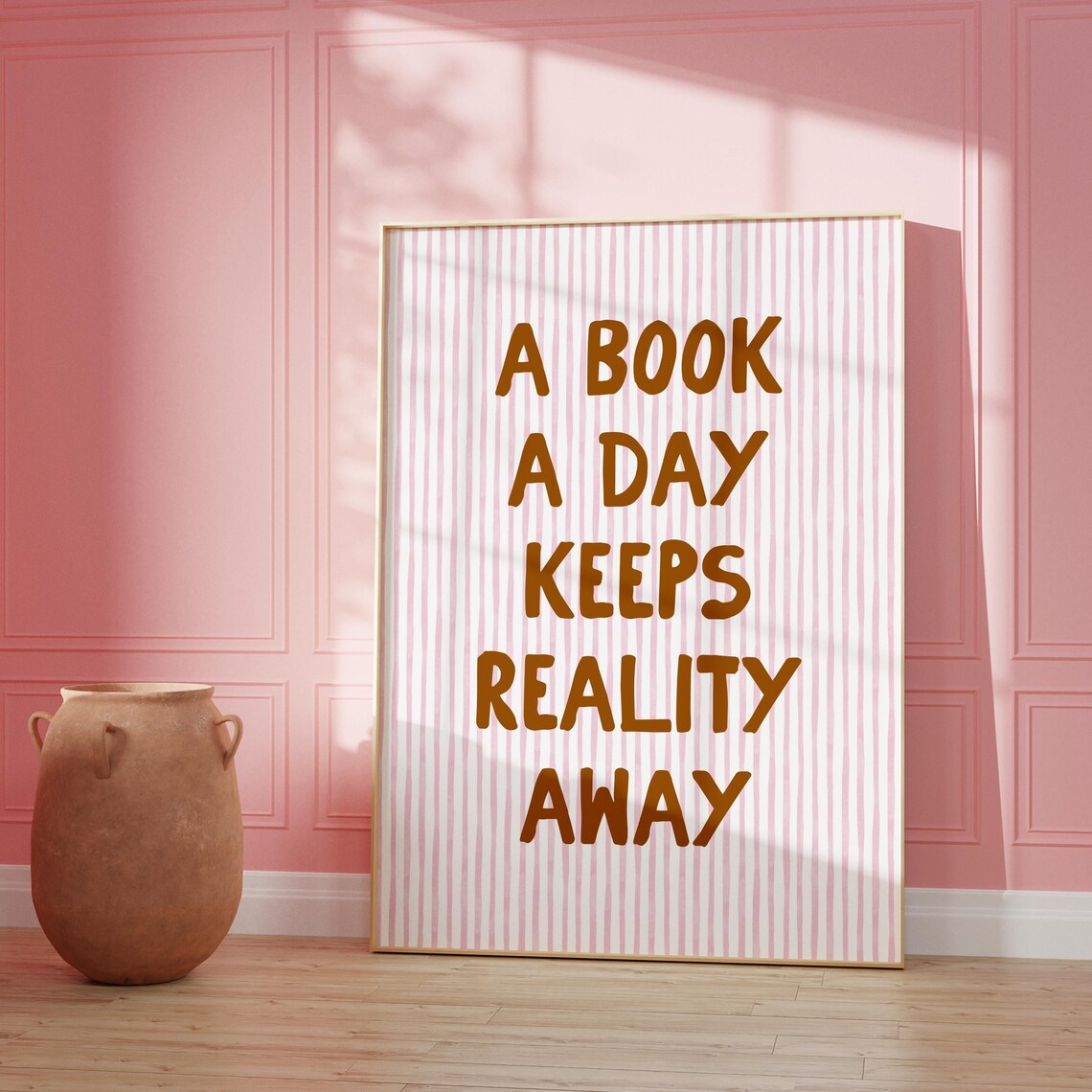 A Book a Day Keeps Reality Away Quote Striped Reading Nook Poster - Image 5