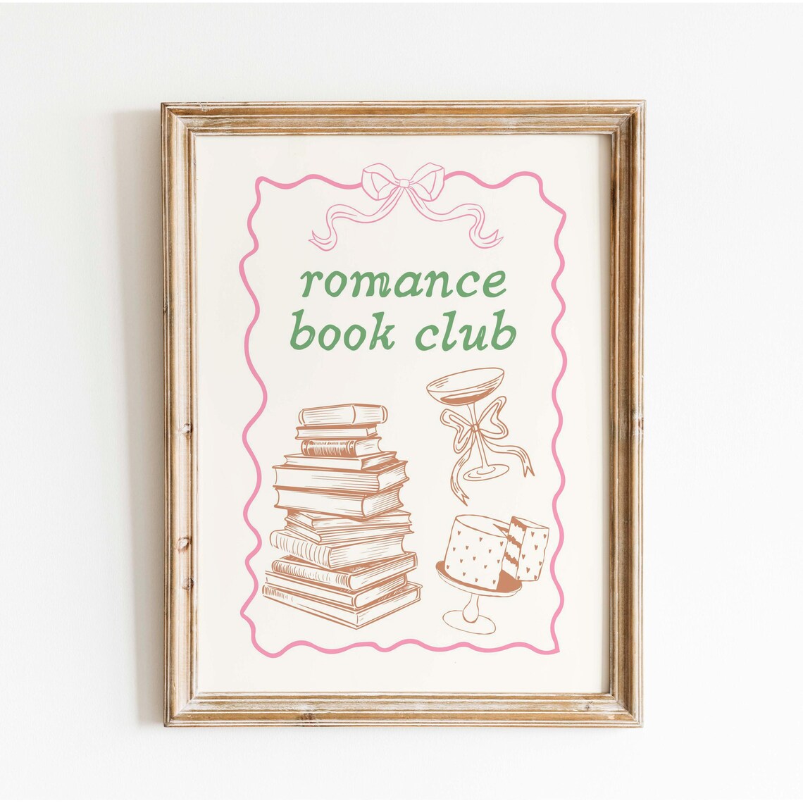 Romance Book Club Green Script Pink Bow Border Coquette Poster - Image 3