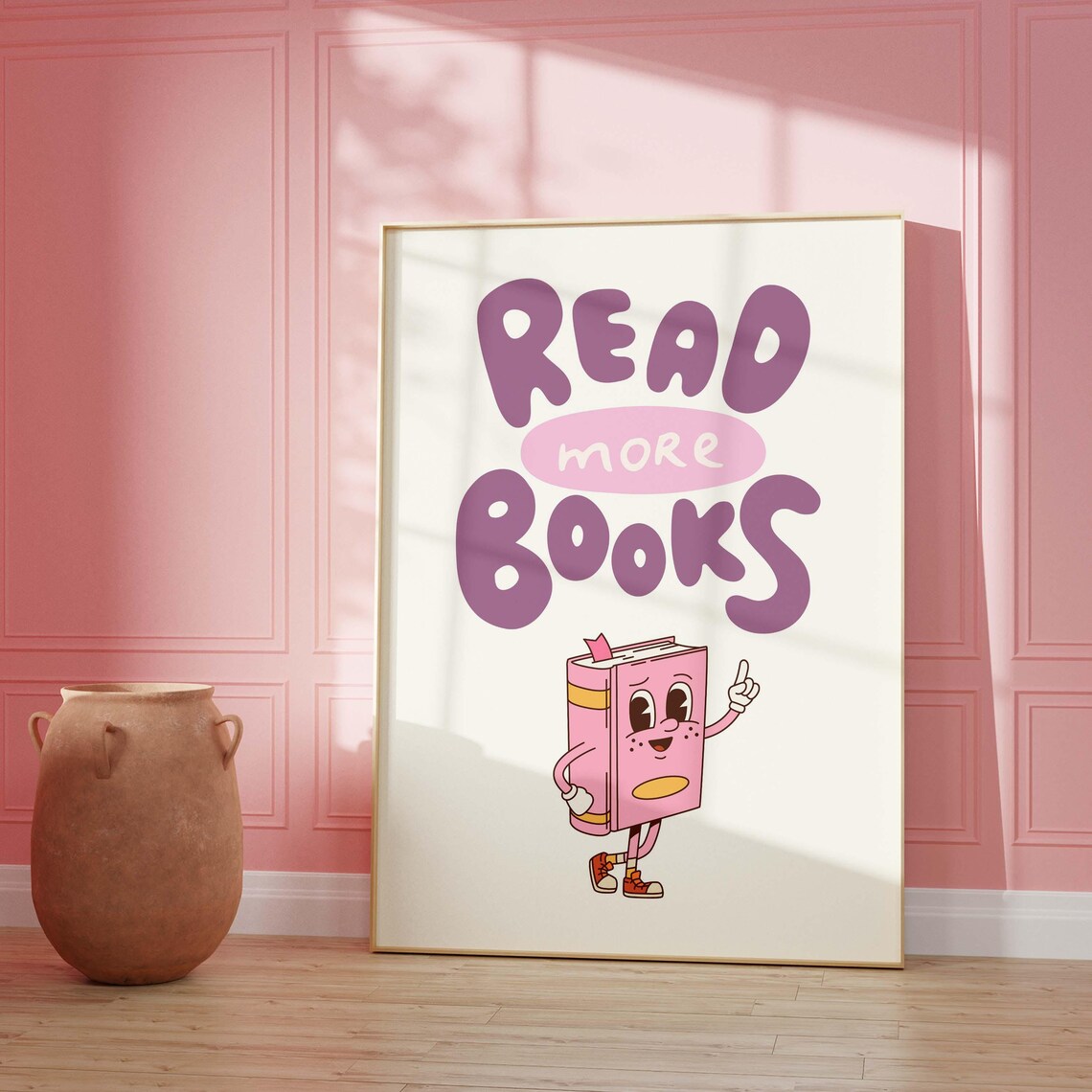 Read More Books Purple Bubble Letters Retro Book Mascot Poster - Image 2