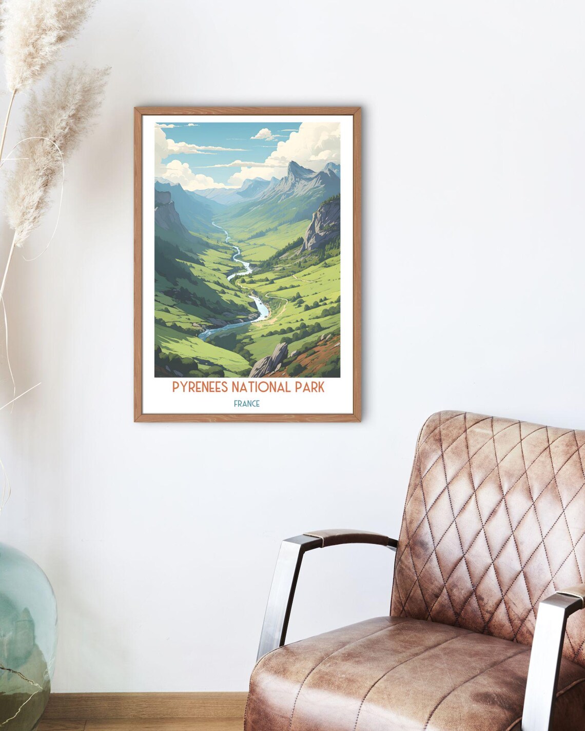 Pyrenees National Park France Green Valley River View Travel Print - Image 2