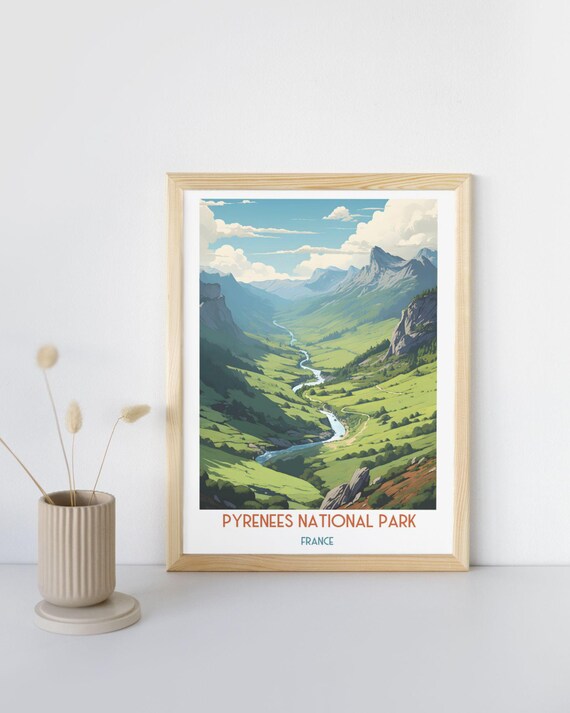 Pyrenees National Park France Green Valley River View Travel Print