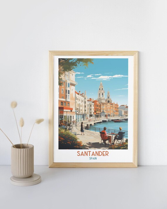 Santander Spain Waterfront Promenade Cathedral Towers Harbor View Poster