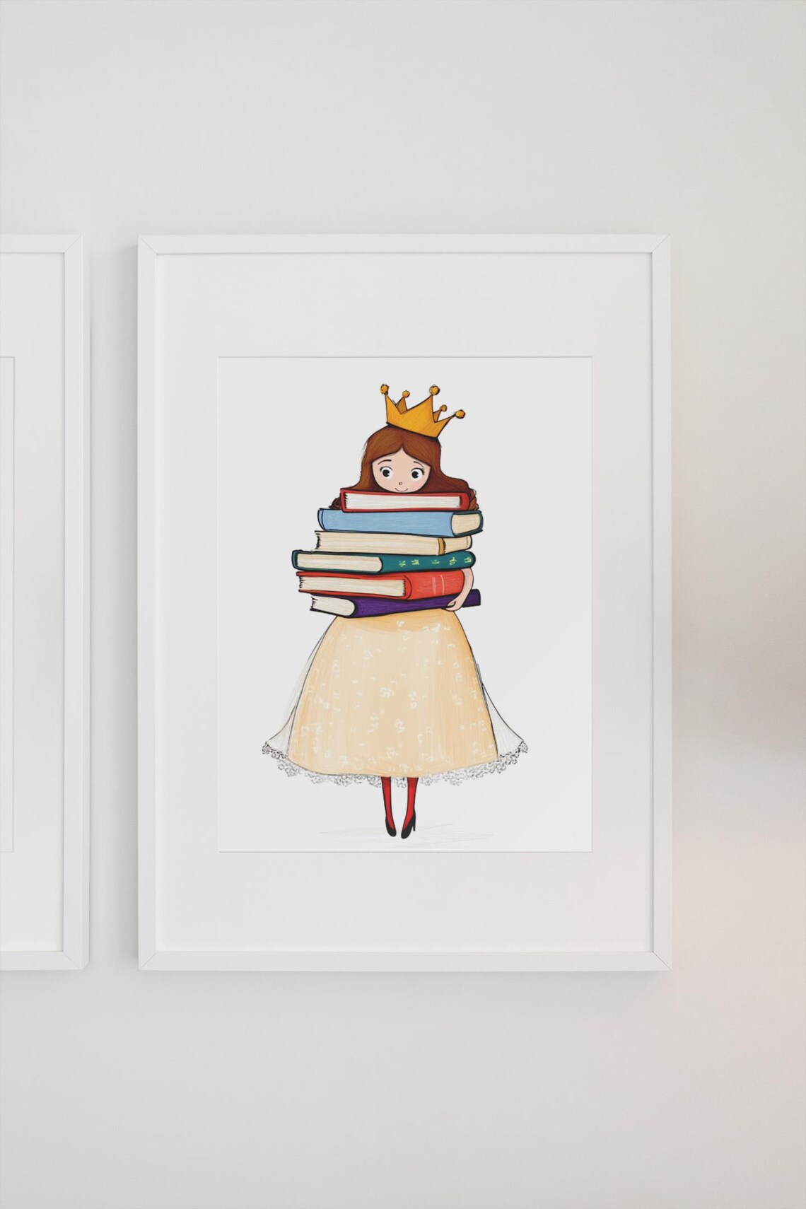 Little Princess With Golden Crown Holding Books Kids Room Poster - Image 2