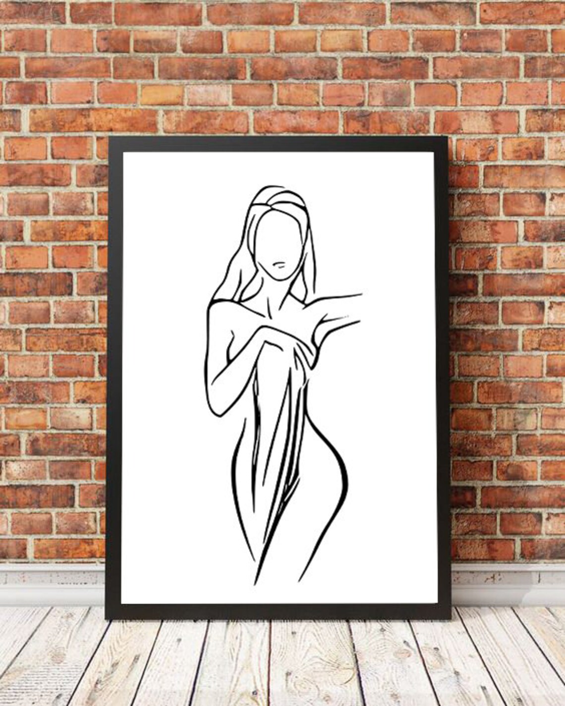 Minimalist Woman In Towel Line Drawing Modern Bathroom Art Poster