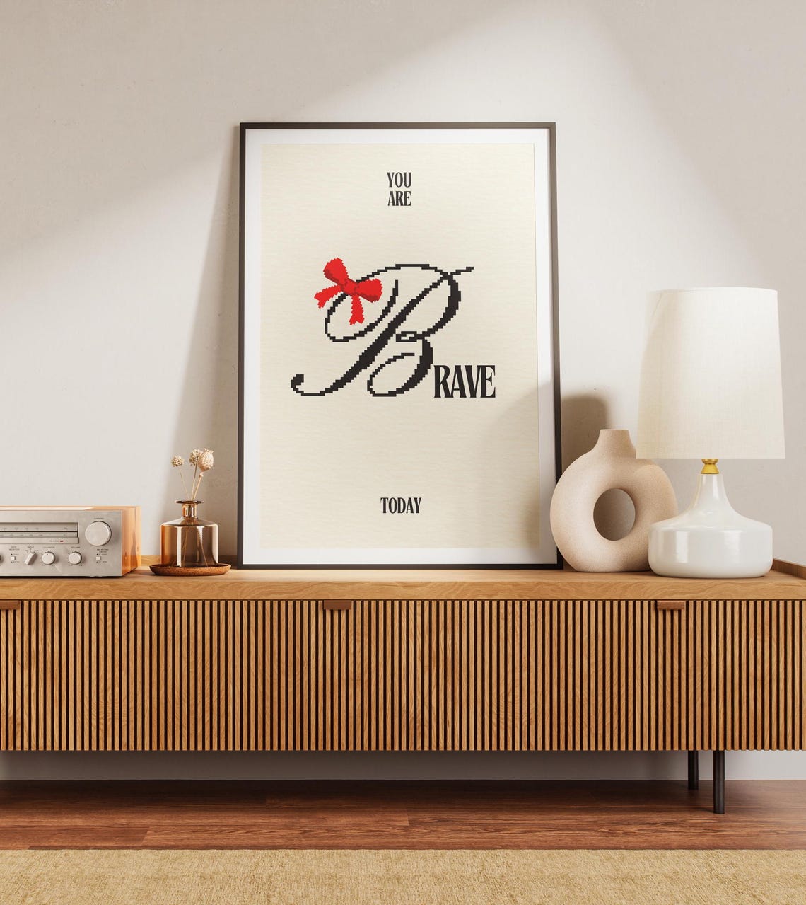 You Are Brave Today Black Script Red Bow Motivational Quote Poster - Image 2