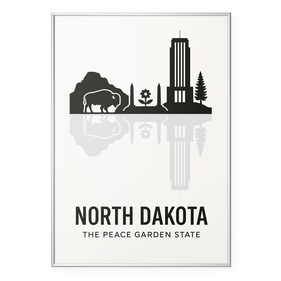 North Dakota Peace Garden State Bison Silhouette Minimalist Poster