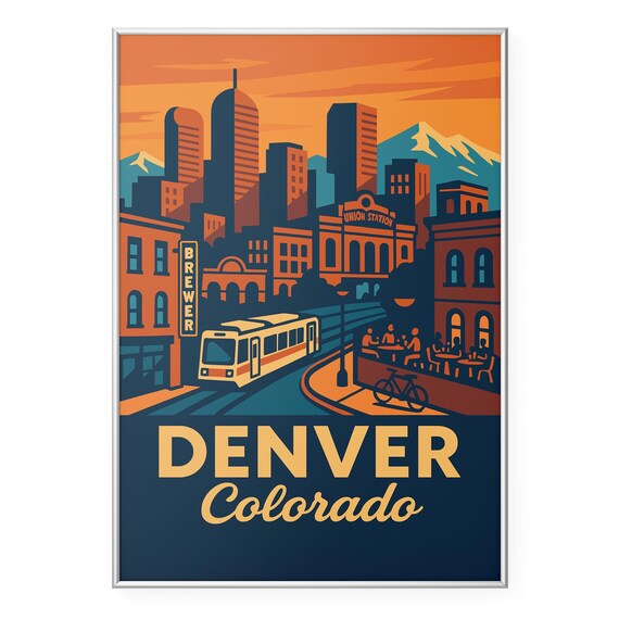 Denver Colorado Union Station Light Rail Retro Travel Poster