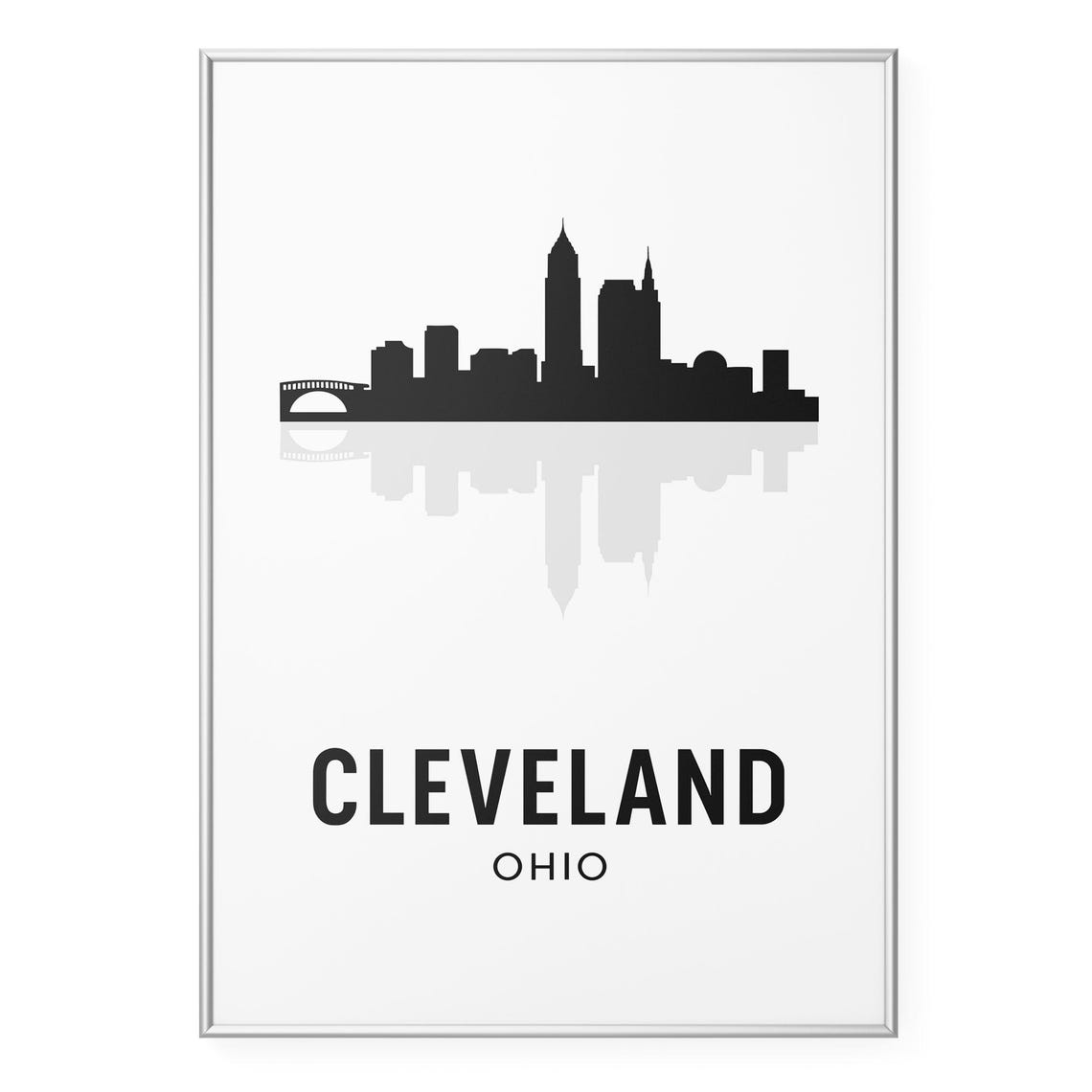 Cleveland Ohio Skyline Black Silhouette Minimalist Travel Poster