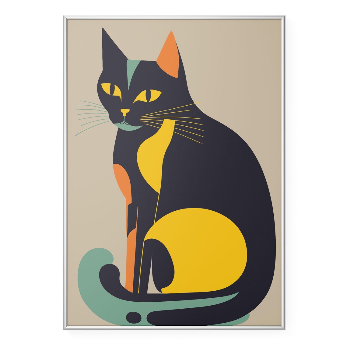 Abstract Black And Yellow Geometric Cat Modern Art Poster Artwork