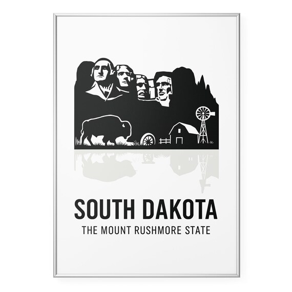 South Dakota Mount Rushmore State Black Silhouette Skyline Poster