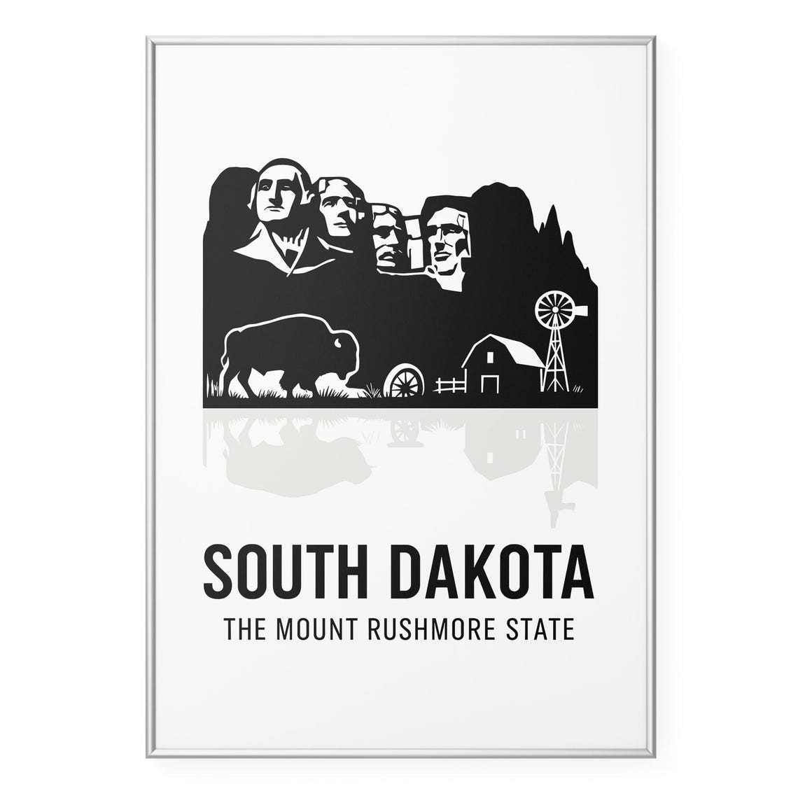 South Dakota Mount Rushmore State Black Silhouette Skyline Poster
