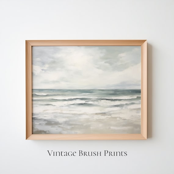 Muted Ocean Waves Minimalist Gray Seascape Coastal Home Wall Art