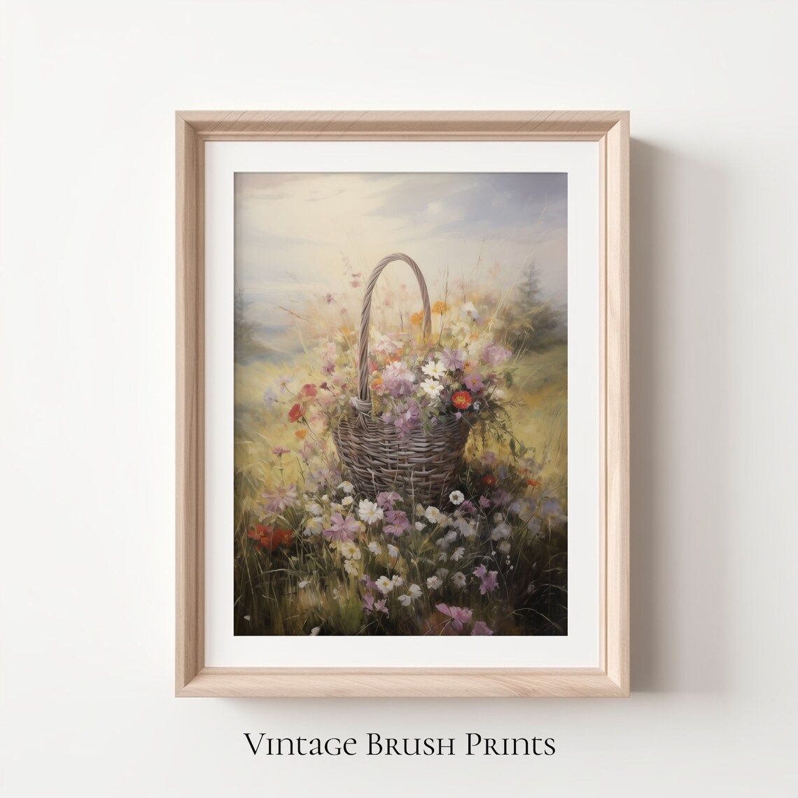 Vintage Easter Basket Floral Print Spring Botanical Decor