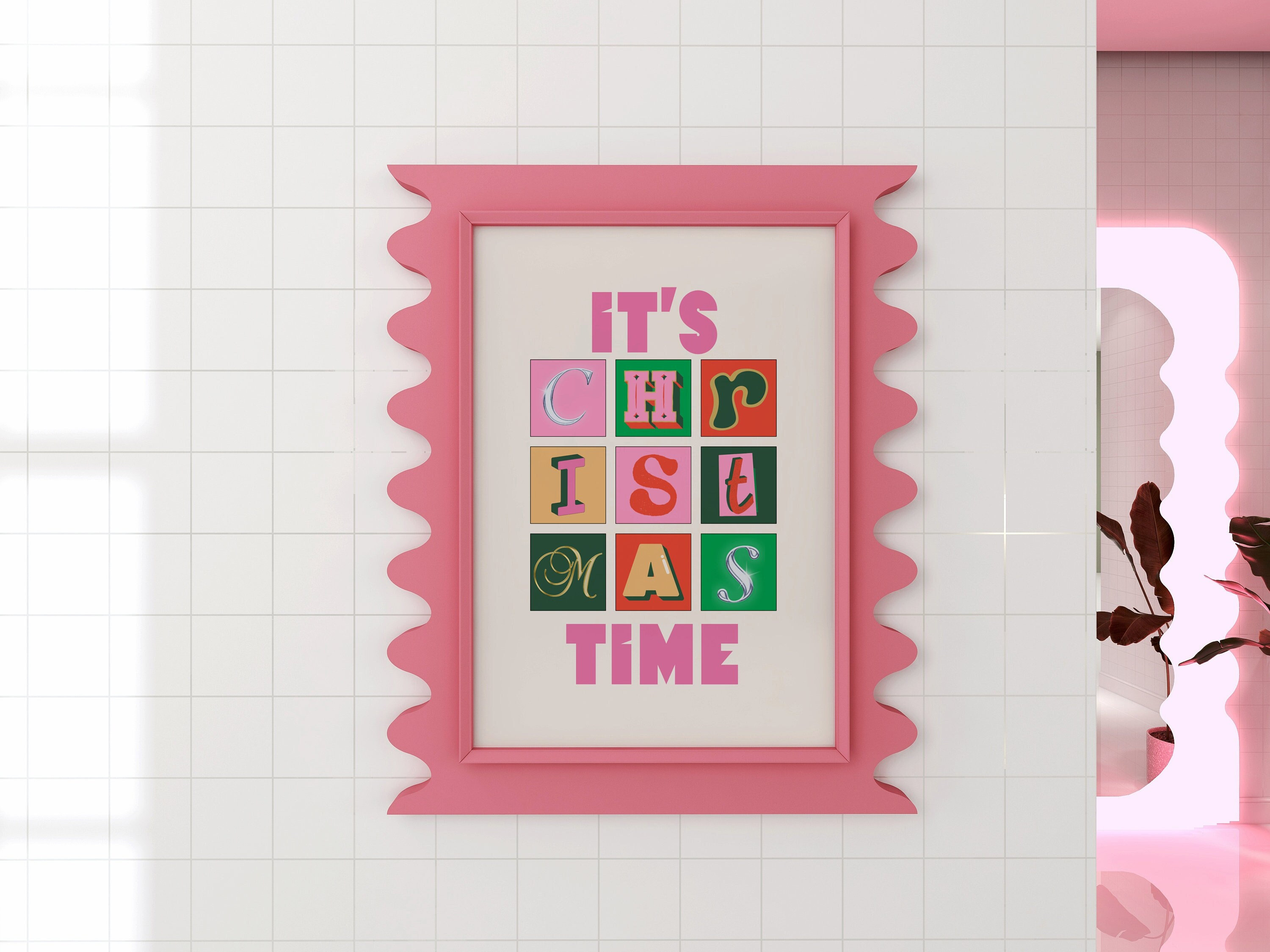 It Is Christmas Time Colorful Letter Tile Retro Holiday Wall Poster